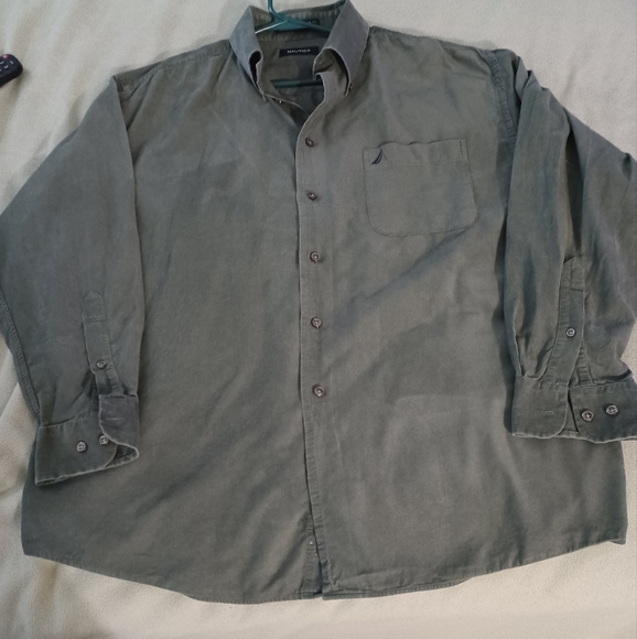 Nautica mens dress shirt micro ribbed green 16.5 32-33 Textured - Picture 1 of 9